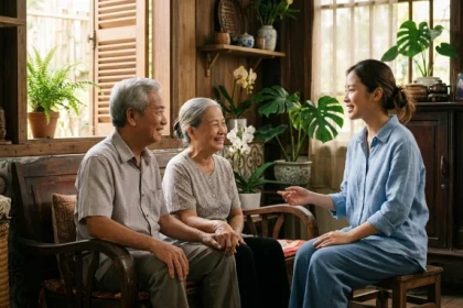 Bức ảnh cụ già tươi cười bình an bên người chăm sóc khi ứng dụng phong thủy canh thìn 1940 hợp tuổi nào