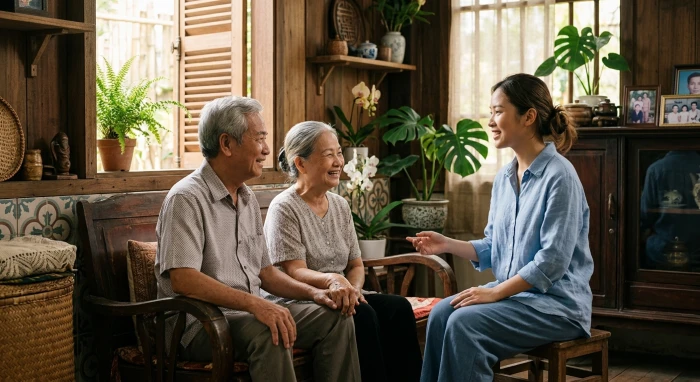 Bức ảnh cụ già tươi cười bình an bên người chăm sóc khi ứng dụng phong thủy canh thìn 1940 hợp tuổi nào