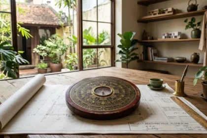 Bản vẽ thiết kế nhà ở kết hợp la bàn phong thủy giúp gia chủ biết canh thìn 2000 hợp hướng nào