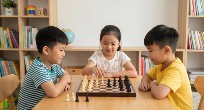 Trẻ Đinh Dậu 2017 hào hứng tham gia hoạt động tại câu lạc bộ cờ vua cùng các bạn đồng trang lứa