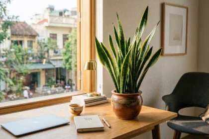 Không gian làm việc thanh lịch với các loại cây để bàn hợp tuổi sửu giúp cân bằng sinh khí