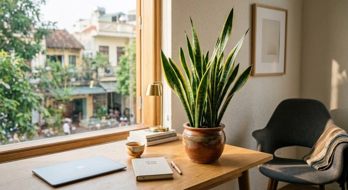 Không gian làm việc thanh lịch với các loại cây để bàn hợp tuổi sửu giúp cân bằng sinh khí