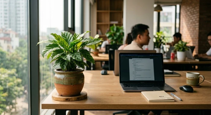 Chậu cây để bàn hợp tuổi thân xanh tốt đặt góc trái bàn làm việc văn phòng