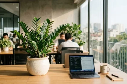 Chậu cây để bàn hợp tuổi thìn được bài trí tinh tế trong không gian văn phòng hiện đại
