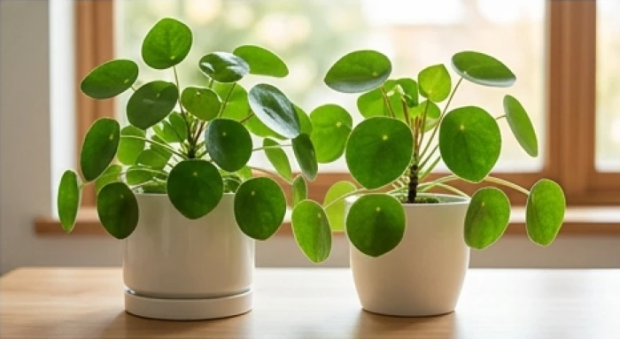 Chậu cây kim tiền xanh tốt đặt ở góc trái bàn học bằng gỗ giúp thu hút sinh khí cho người sinh năm 2011