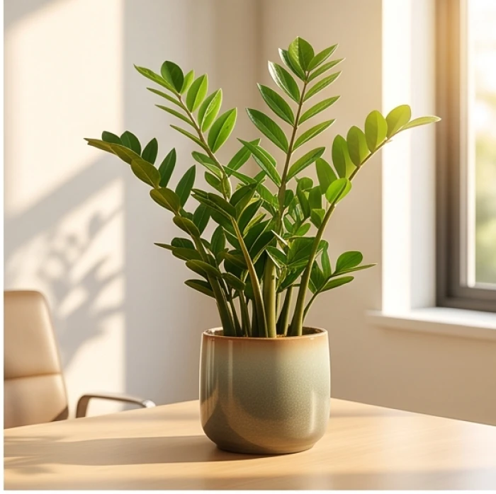 Chậu cây Kim Tiền xanh tốt đặt ở góc phòng làm việc giúp điều hòa không khí và năng lượng