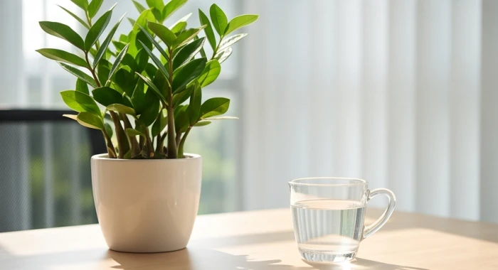 Chậu cây kim tiền xanh tốt đặt tại góc hướng Đông Nam bàn làm việc văn phòng nhằm gia tăng sinh khí tài lộc