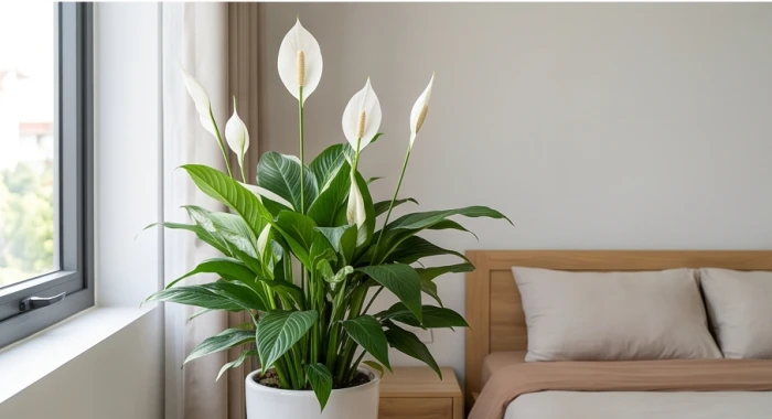 Chậu cây lan ý hoa trắng tinh khiết đặt cạnh cửa sổ cách xa giường ngủ thanh lọc không khí cho tuổi canh thìn 1940