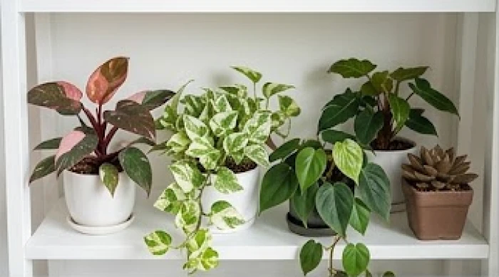Bộ sưu tập chậu cây nhỏ với lá màu trắng xanh đỏ nâu đại diện ngũ hành tương sinh cho tuổi ngọ