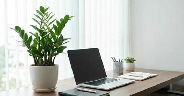 Bàn làm việc hợp phong thủy tuổi dần trang trí chậu cây kim tiền tươi tốt đón vượng khí tài lộc