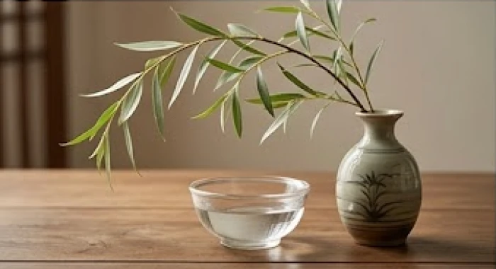 Cành dương liễu rủ bóng bên hồ nước nhỏ gợi lên nét mềm mại nhưng đầy sức sống bền bỉ của nạp âm Dương Liễu Mộc
