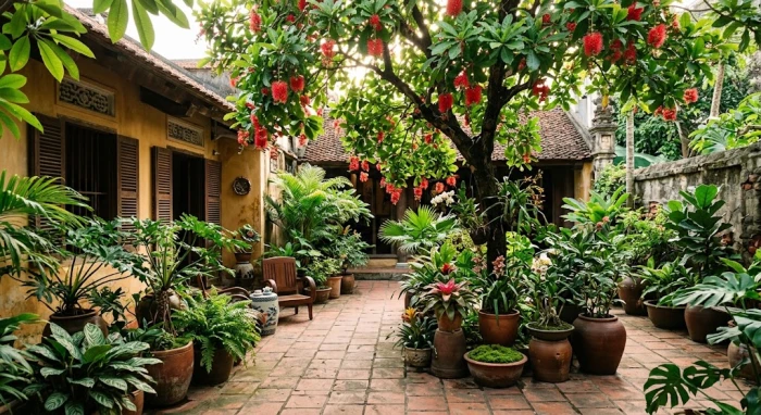 Không gian sân vườn trồng lộc vừng rực rỡ là mẫu cây trồng ngoài sân hợp tuổi ngọ giúp thu hút tài lộc