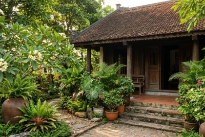 Khu vườn ngập nắng với hoa sứ trắng và mai vạn phúc là các cây trồng ngoài sân hợp tuổi Sửu giúp đón vượng khí