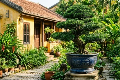 Khu vườn với các loại cây trồng ngoài sân hợp tuổi tý chịu nắng tốt trước hiên nhà