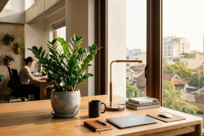 Một chậu cây trồng trong nhà hợp tuổi mùi tươi tốt được bài trí hài hòa cạnh cửa sổ ngập tràn ánh nắng