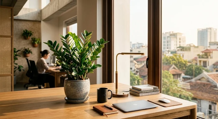 Một chậu cây trồng trong nhà hợp tuổi mùi tươi tốt được bài trí hài hòa cạnh cửa sổ ngập tràn ánh nắng