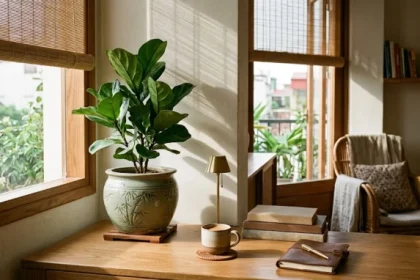 Chậu cây trồng trong nhà hợp tuổi Sửu được bày trí tinh tế trên bàn làm việc giúp thu hút vượng khí