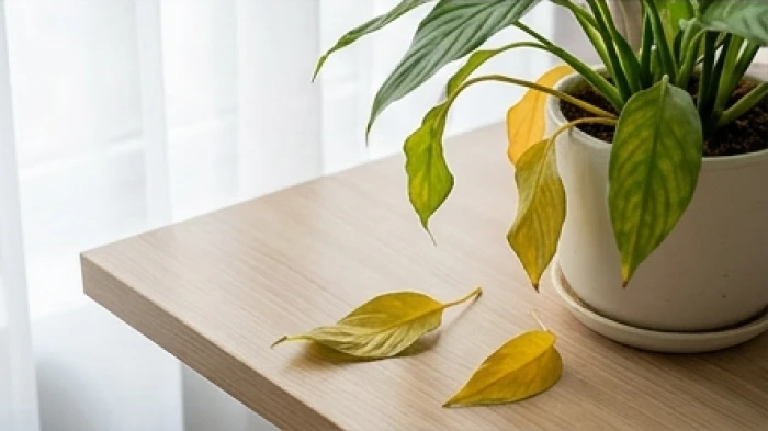 Chậu cây cảnh có dấu hiệu héo úa và rụng lá do chọn sai màu sắc xung khắc với nạp âm bản mệnh