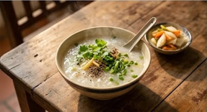 Bát cháo dinh dưỡng nóng hổi nấu mềm nhừ được chuẩn bị chu đáo dành riêng cho hệ tiêu hóa người già