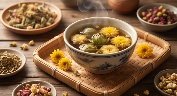 Chén trà thảo mộc ấm nóng giúp bảo vệ hệ hô hấp và tiêu hóa trong những tháng hạn âm lịch