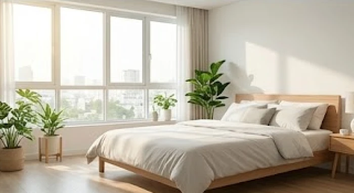 Không gian phòng ngủ thông thoáng và yên tĩnh giúp duy trì giấc ngủ sâu để bảo vệ hệ hô hấp và tim mạch