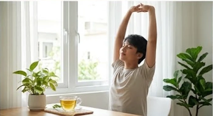 Không gian tập hít thở buổi sáng trong lành giúp cân bằng thể chất và tinh thần trong năm tuổi