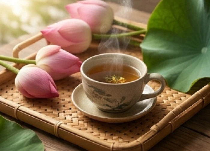 Thưởng thức trà thảo mộc ấm giúp thư giãn tinh thần và giảm đau nhức vùng vai gáy