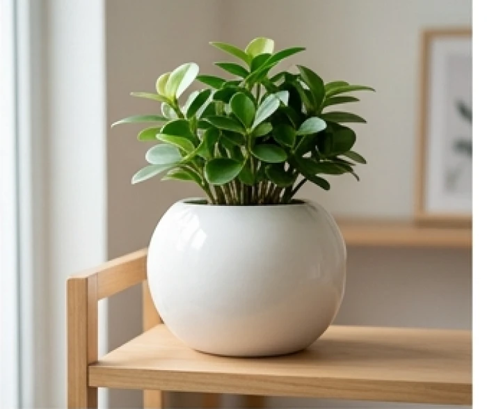 Chậu gốm dáng tròn mềm mại trồng cây phong thủy xanh tốt được ưu tiên cho nữ gia chủ cung Càn