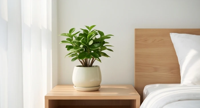 Chậu cây xanh nhỏ thuộc hành Mộc đặt tại góc hướng Nam phòng ngủ giúp cân bằng luồng khí gia đạo