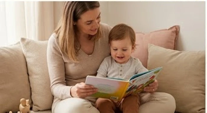 Bảo mẫu ân cần đọc sách và chăm sóc bé yêu trong không gian ấm cúng