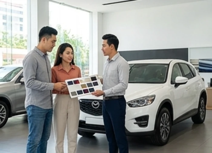 Khách hàng xem xét màu sơn xe hài hòa giữa mệnh chủ xe và ngũ hành lưu niên Thủy của năm 2026