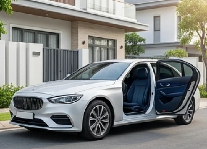 Chiếc xe ô tô màu trắng xám kết hợp khoang nội thất tối màu sang trọng phù hợp cho người tuổi Nhâm Thìn