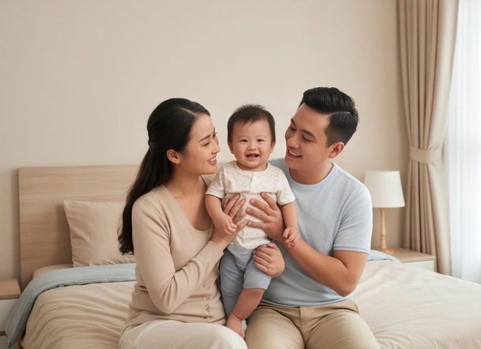 Gia đình hạnh phúc cùng con nhỏ mang bản mệnh trung gian giúp kết nối ngũ hành cho vợ chồng xung khắc