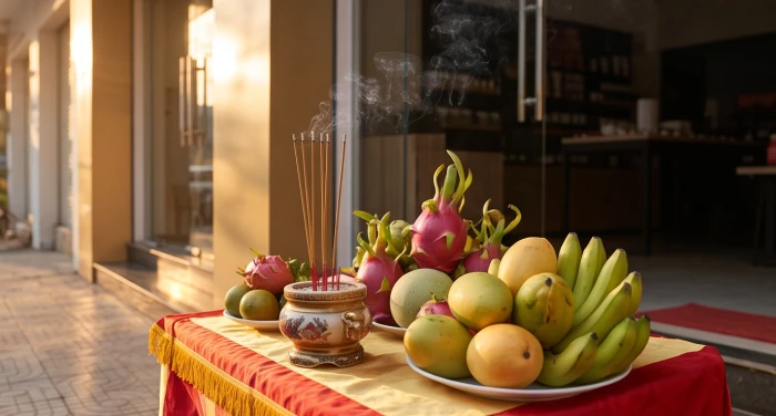 Chuẩn bị mâm lễ cúng khai trương trang trọng và chu đáo để đón vượng khí hanh thông cho cửa hàng