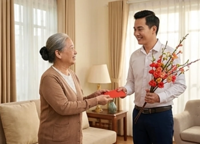 Cháu trai mang mệnh thủy đến chúc tết xông đất đầu xuân đem lại tài lộc cho gia chủ mậu tuất 1958