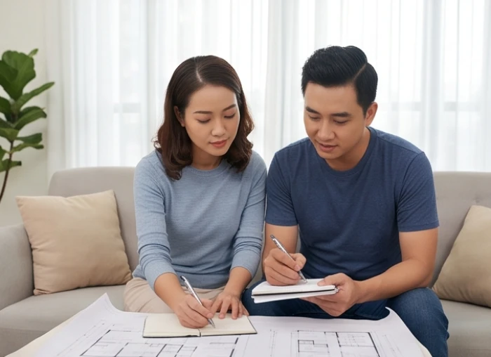 Vợ chồng thảo luận rõ ràng các khoản chi tiêu lớn trên bảng kế hoạch nhằm hóa giải thế lục phá