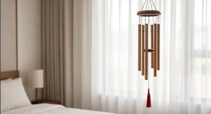 Chuông gió bằng đồng sáu ống treo trước cửa sổ phòng ngủ giúp tiêu hao năng lượng thổ khí ứ đọng