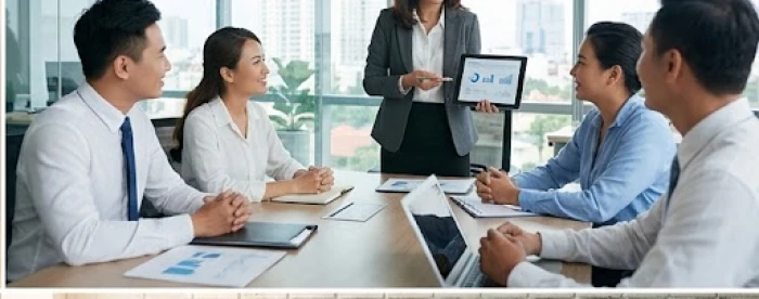 Cuộc họp thảo luận chiến lược kinh doanh diễn ra sôi nổi và hiệu quả giữa các đối tác trong văn phòng