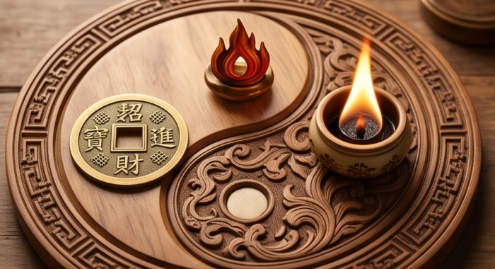 Mô hình ngũ hành âm dương minh họa cục diện Lục Phá giữa địa chi Dậu và địa chi Ngọ