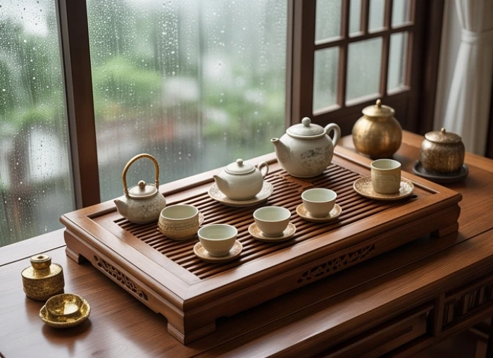 Không gian bàn trà phòng khách bố trí vật phẩm phong thủy giúp hóa giải cục diện Sửu xung Mùi