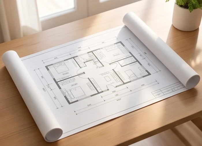 Bản vẽ mặt bằng ngôi nhà phân chia khu vực sinh hoạt theo các cung Khảm, Chấn, Tốn và Ly của Đông tứ mệnh