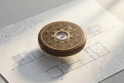 Sơ đồ la bàn bát trạch cổ điển kết hợp hoa văn minh họa khái niệm cung mệnh là gì trong phong thủy ứng dụng