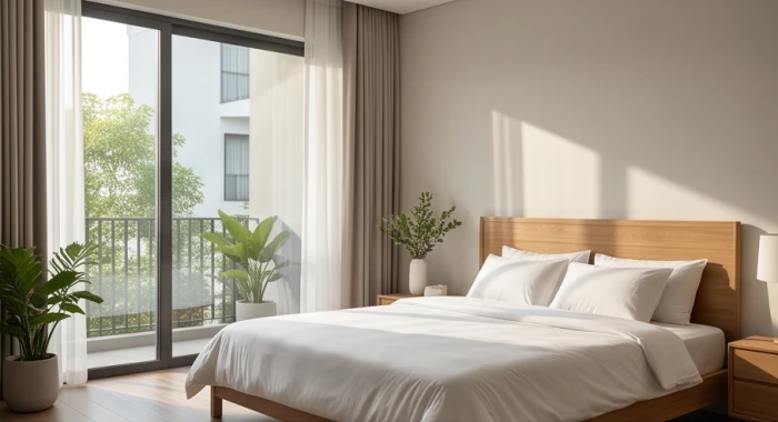 Phòng ngủ bố trí gọn gàng theo hướng cát lợi Sinh Khí dành riêng cho nam chủ nhân Đinh Hợi cung Khôn