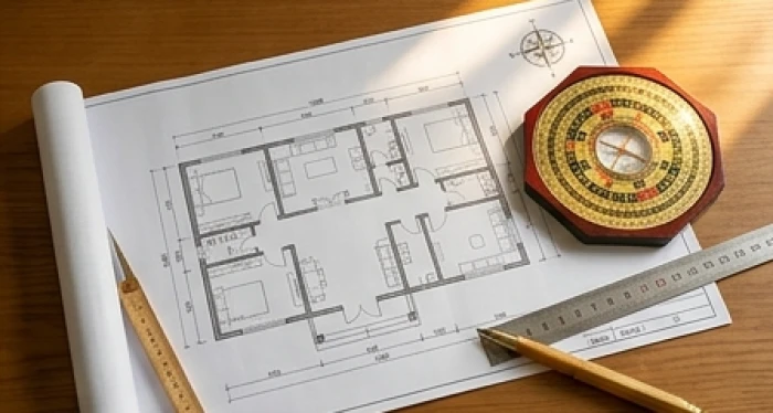 Bản vẽ bố trí mặt bằng nhà ở phân chia rõ hướng cát tường theo cung phi nam và nữ tuổi 1948