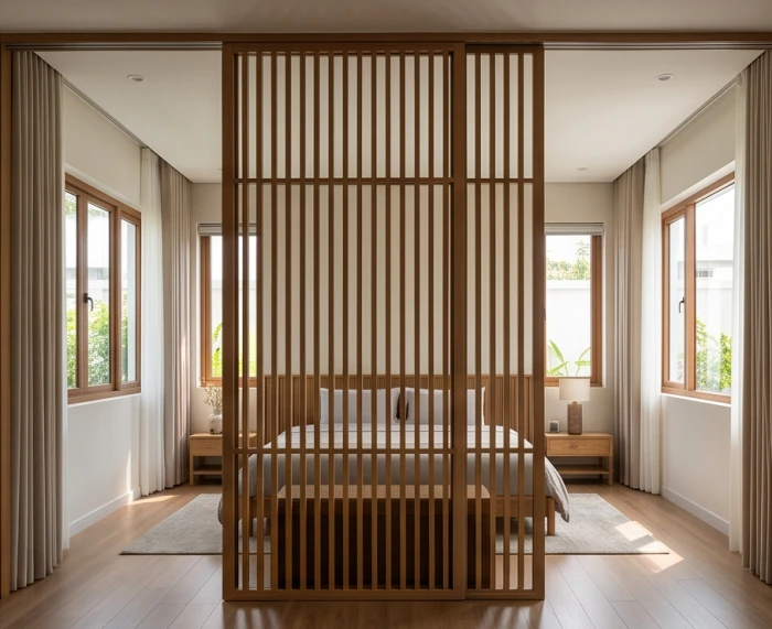Thiết kế hai lối cửa gian phòng chia theo hướng cát lợi riêng biệt cho vợ và chồng cùng tuổi Thìn