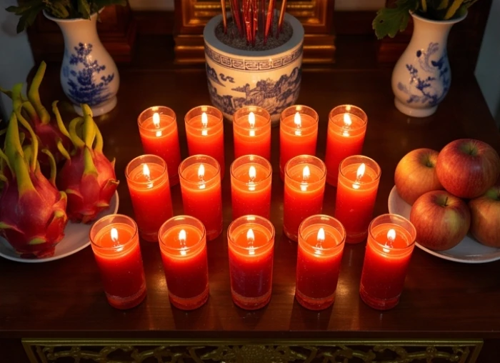 Sơ đồ 15 ngọn nến trên bàn cúng sao Vân Hớn hướng về phía chính Nam vào tối 29 âm lịch