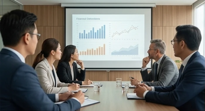Nhóm chuyên gia đánh giá bảng phân tích rủi ro trong buổi họp chiến lược phát triển dự án kinh doanh