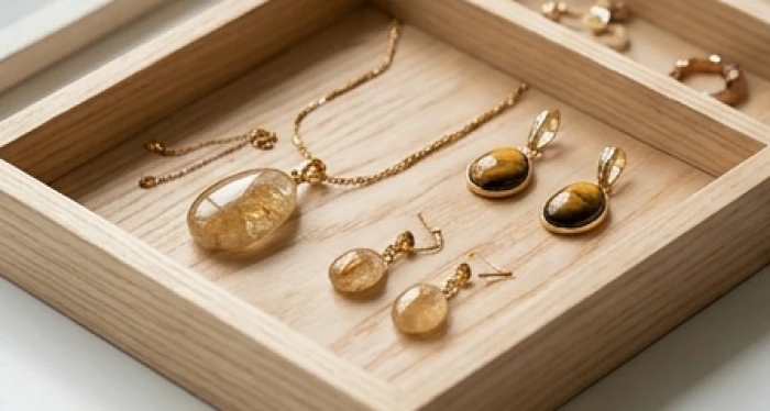 Vòng tay đá thạch anh tóc vàng và đá mắt hổ nâu đất hợp phong thủy nữ mạng giáp thìn cung càn 1964