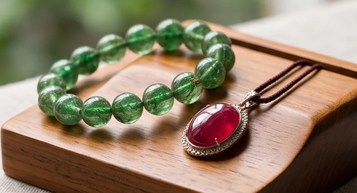 Vòng tay thạch anh tóc xanh lá và đá ruby đỏ tự nhiên bổ trợ sinh khí cho người sinh năm Ất Hợi mệnh Hỏa