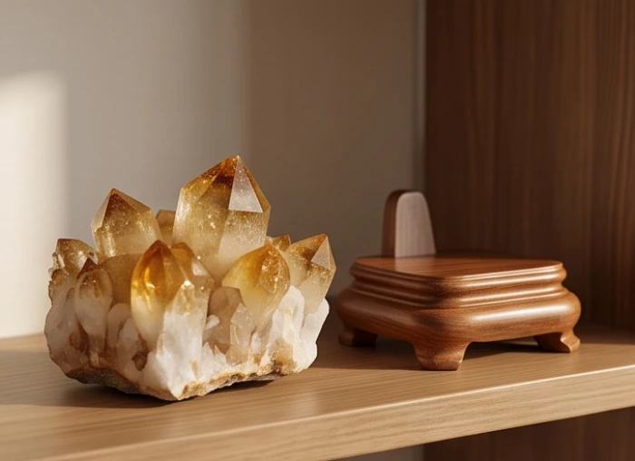 Khối đá thạch anh vàng tự nhiên mang năng lượng thổ sinh kim hỗ trợ bản mệnh cho gia chủ quý mão 1963